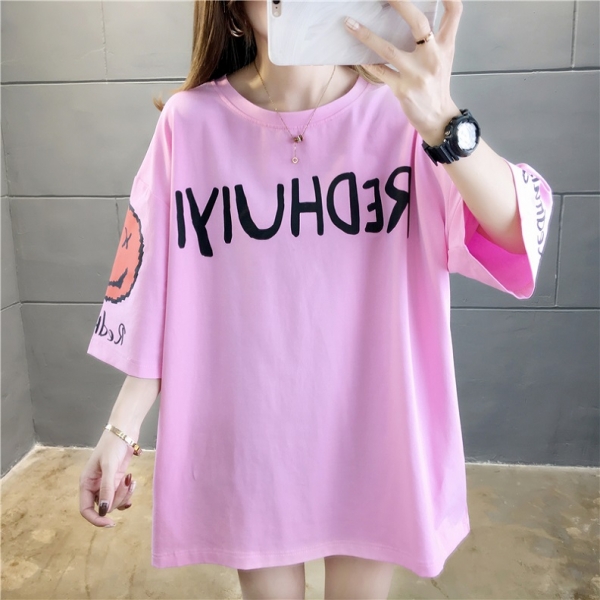激安正規 韓国風 女夏新しい 大きいサイズ半袖Tシャツ 気質ファッションTシャツ 学生Tシャツ XL ピンク